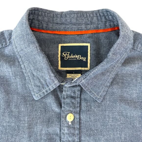 St. John's Bay Chambray Short Sleeve Men's Button-up Shirt Outfitters Sz Lrg EUC - Picture 3 of 7